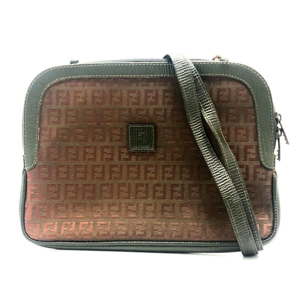 authentic FENDI Zucchino 2WAY/logo Clutch bag Shoulder Bag Canvas/